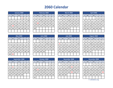 2060 Calendar in PDF