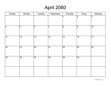 Basic Calendar for April 2060