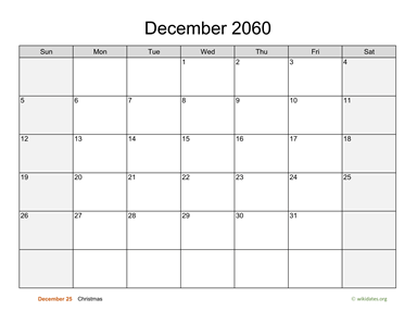 December 2060 Calendar with Weekend Shaded