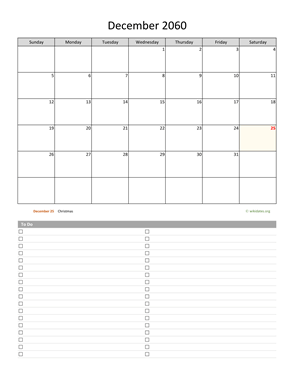 December 2060 Calendar with To-Do List