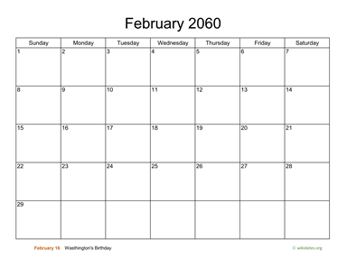 Basic Calendar for February 2060