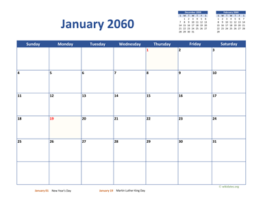 January 2060 Calendar Classic