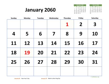 January 2060 Calendar with Extra-large Dates