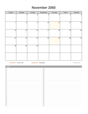 November 2060 Calendar with To-Do List