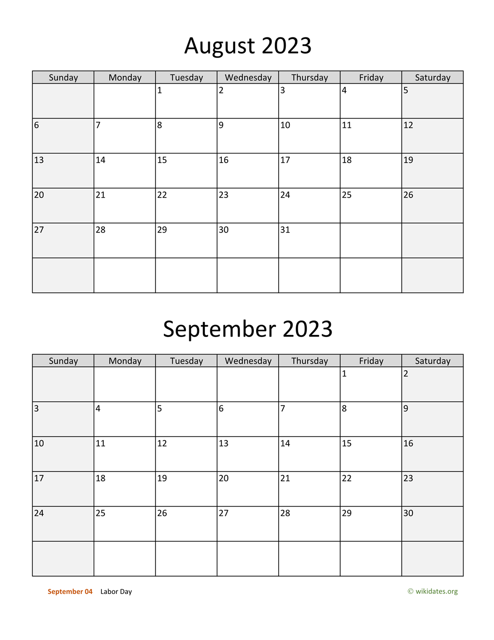 August And September 2023 Calendar WikiDates