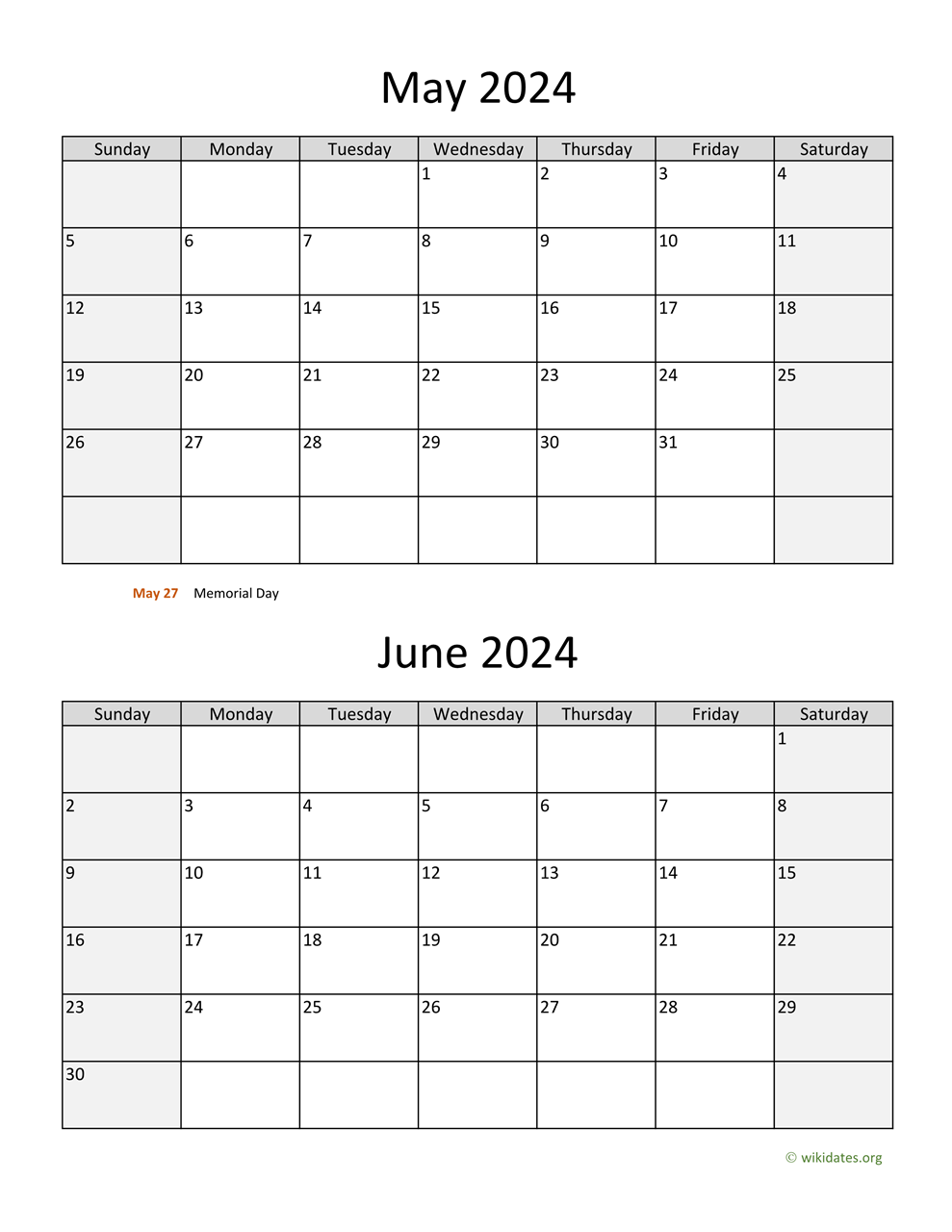 May and June 2024 Calendar | WikiDates.org