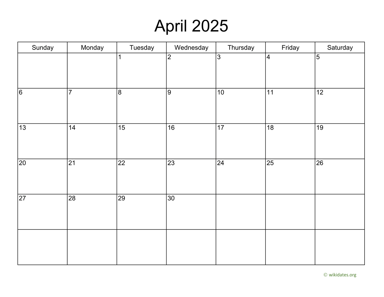 Basic Calendar For April 2025 WikiDates