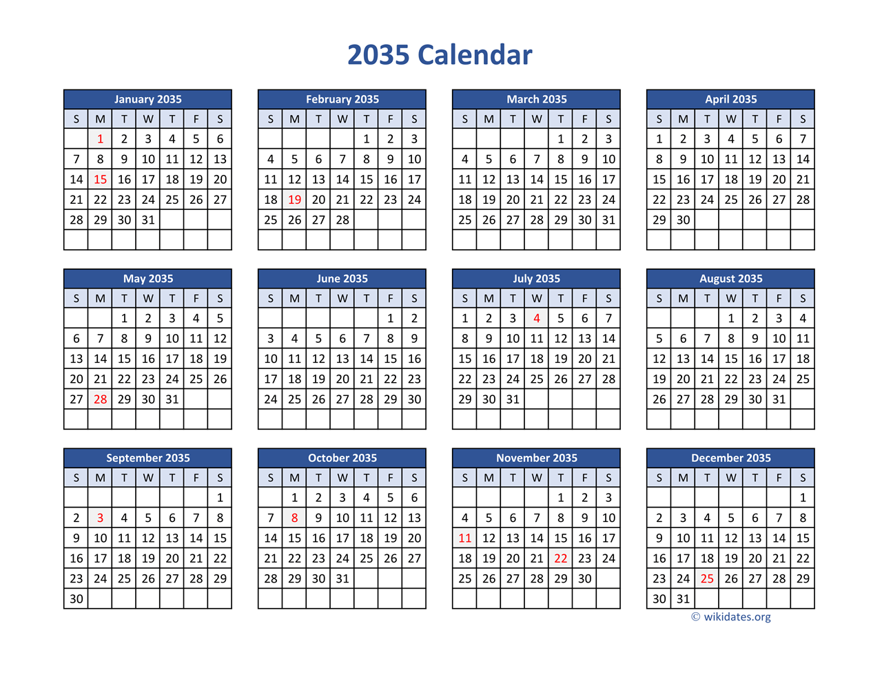 2035 Calendar In Pdf 