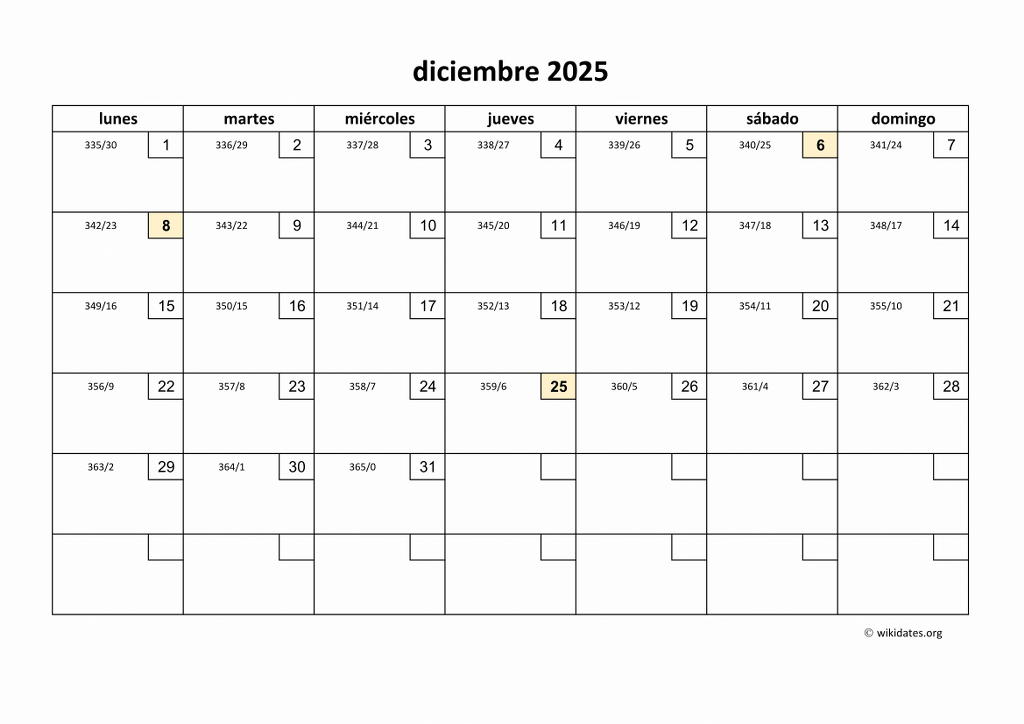 Calendario Diciembre 2025