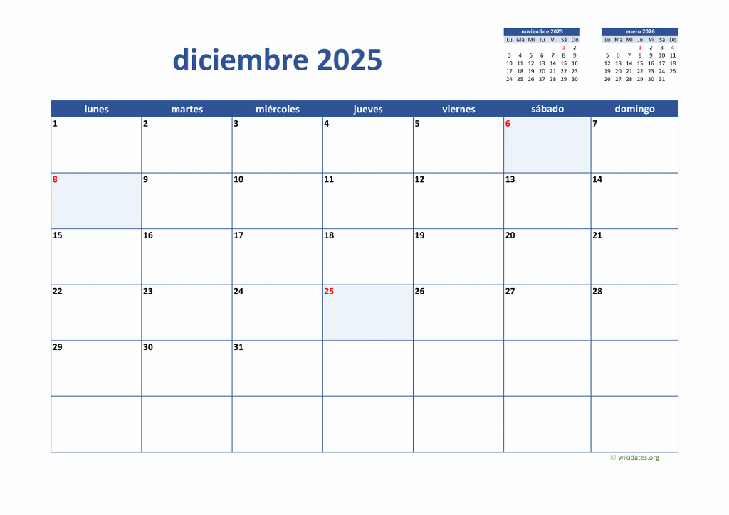 Calendario Diciembre 2025