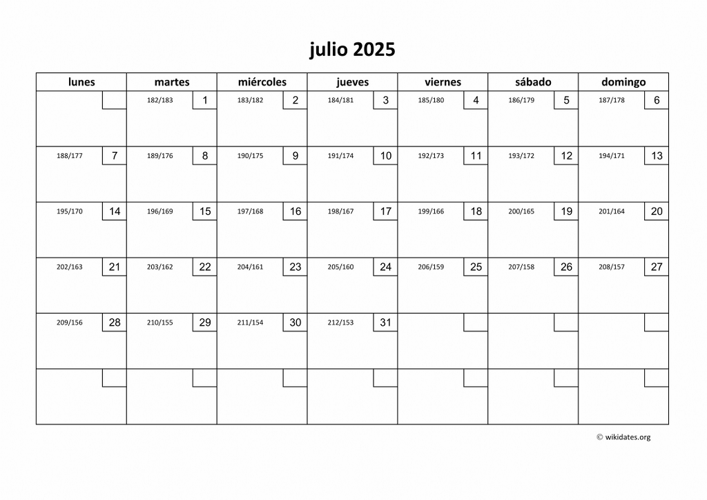 Calendario Julio 2025