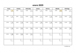 calendario enero 2029 01