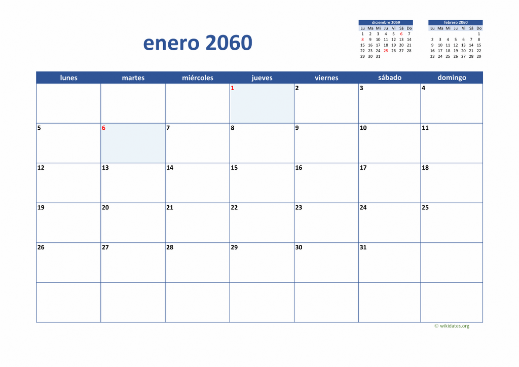 Calendario 2060 - Calendario de España del 2060 | WikiDates.org