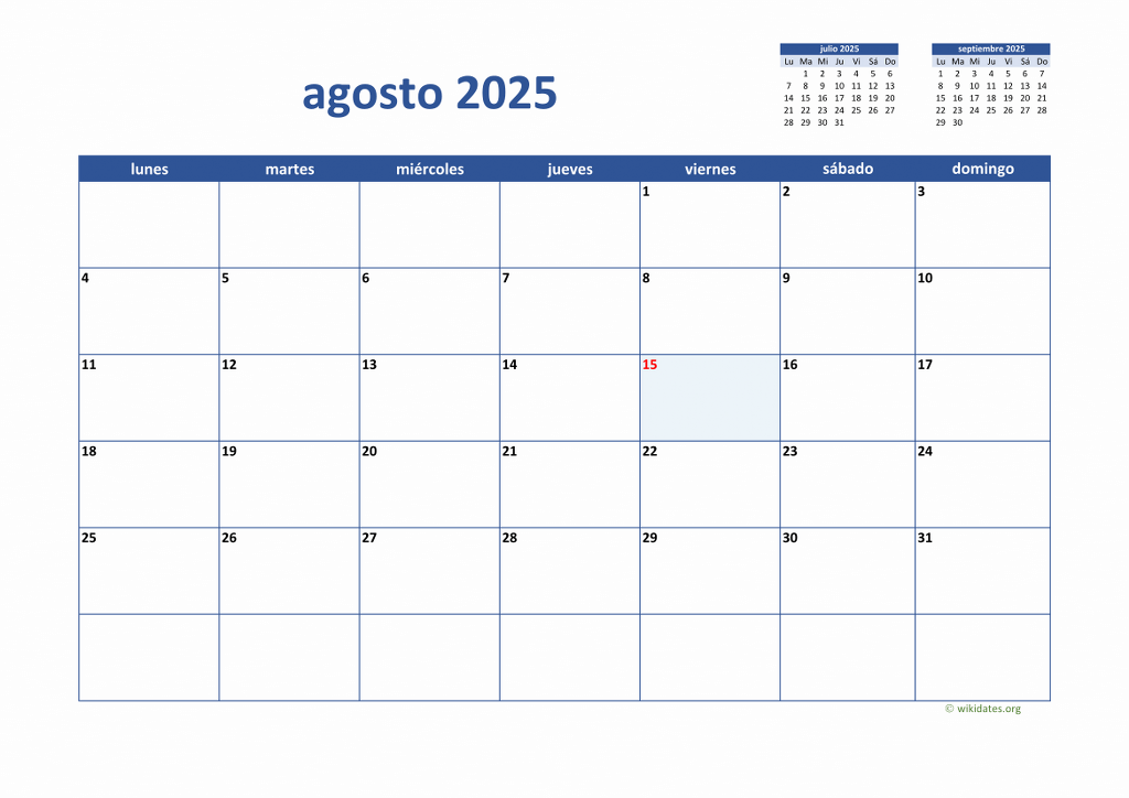 Calendario Agosto 2025