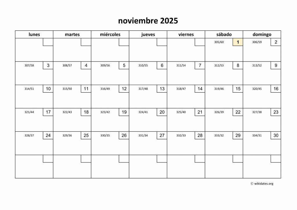 Calendario Noviembre 2025