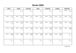 calendrier février 2026 01