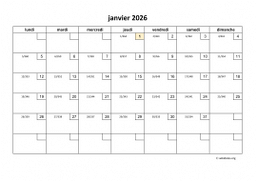 calendrier janvier 2026 01