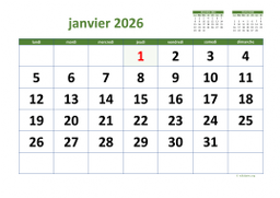 calendrier janvier 2026 03