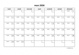 calendrier mars 2026 01