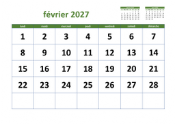 calendrier février 2027 03