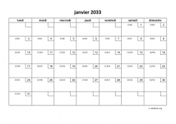 calendrier mensuel 2033 01