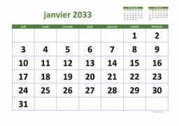 calendrier mensuel 2033 03