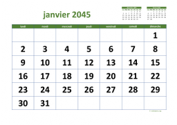 calendrier mensuel 2045 03