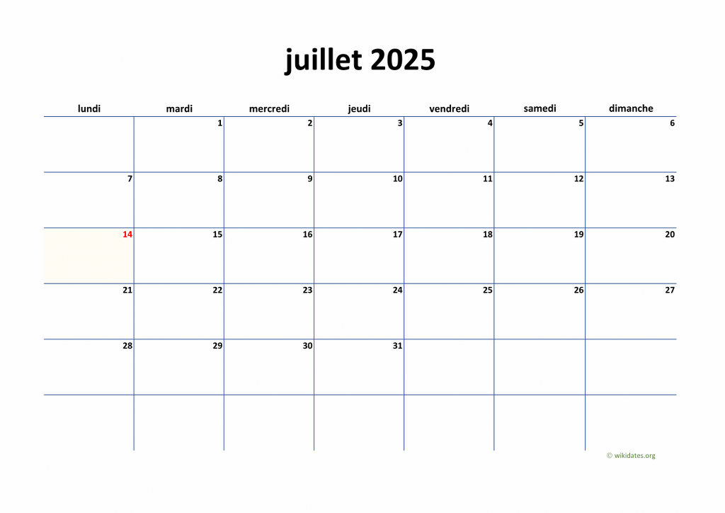 Calendrier Juillet 2025  WikiDates.org