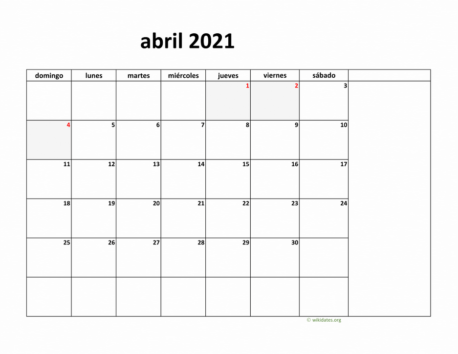 Calendario Abril 2021 De México 9760