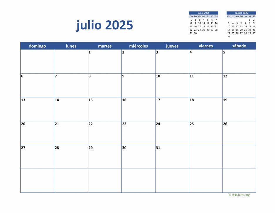 Calendario Julio 2025 de México