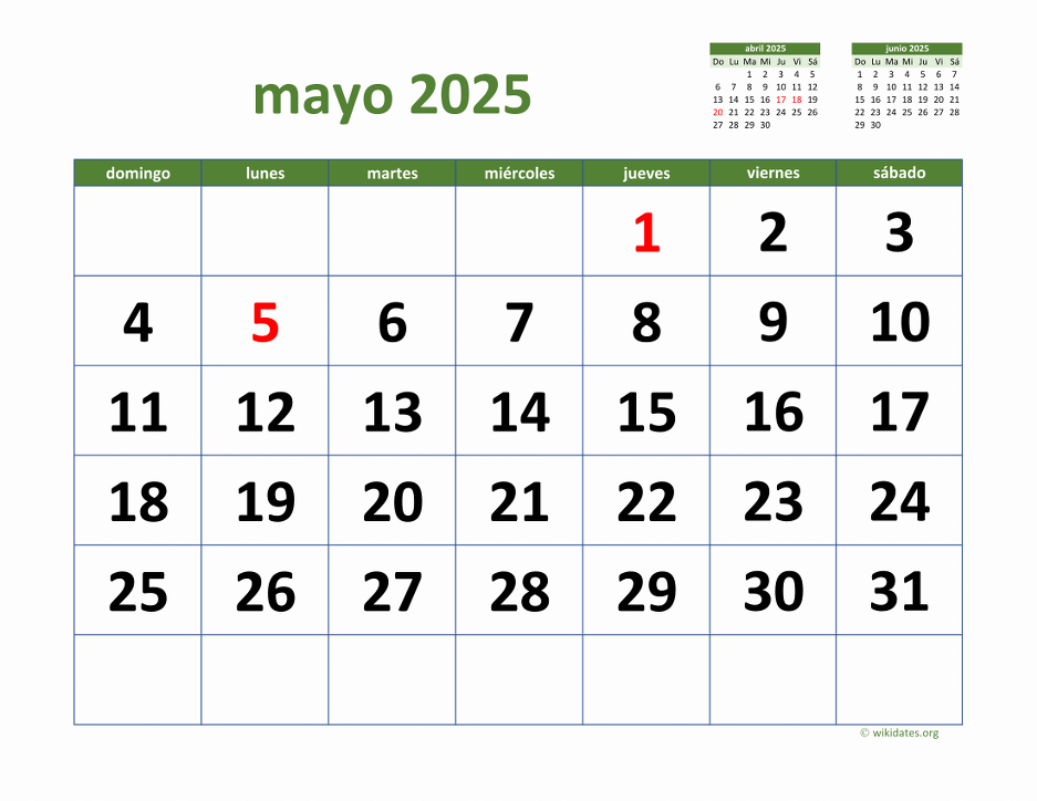 Calendario Mayo 2025 de México