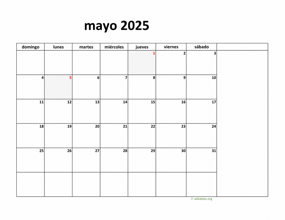 Calendar 2025 Mayo 