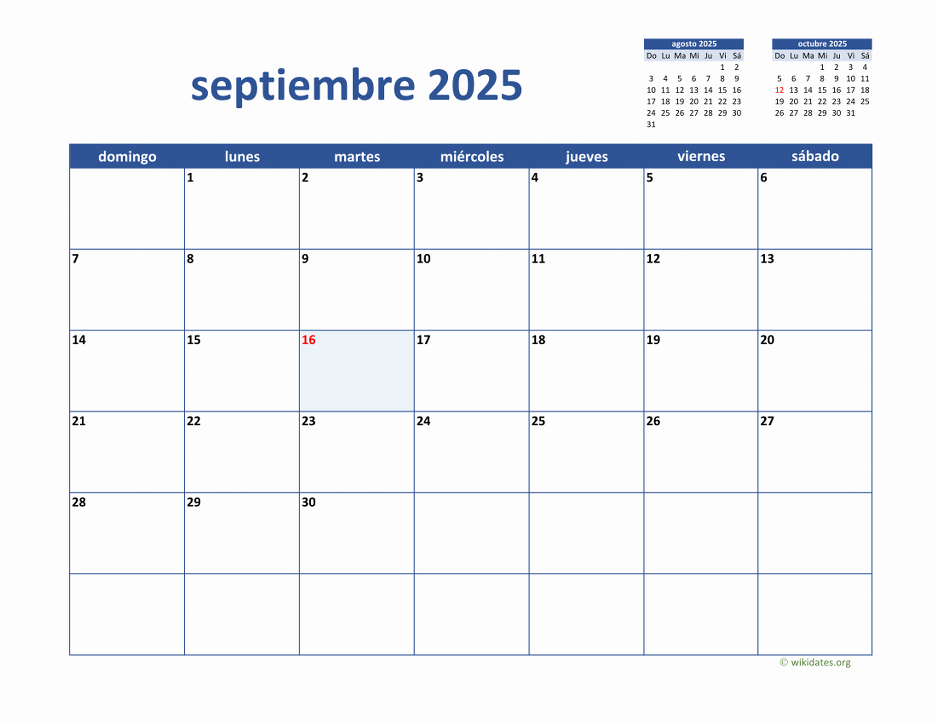 Calendario Septiembre 2025 de México