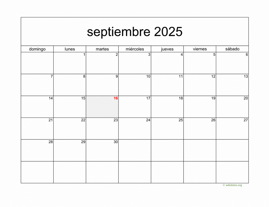 Calendario Septiembre 2025 de México