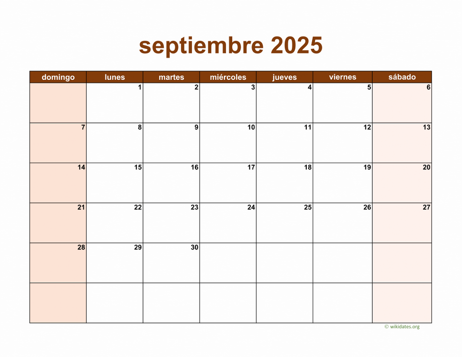 Calendario Septiembre 2025 de México