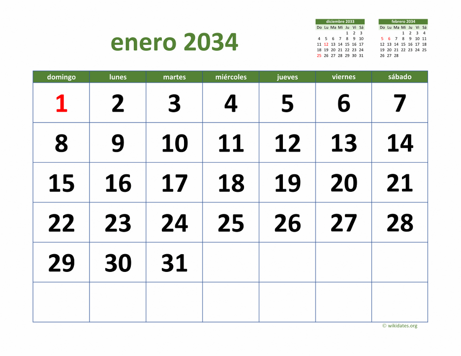 Calendario De México Del 2034 Con Los Días Festivos 3688