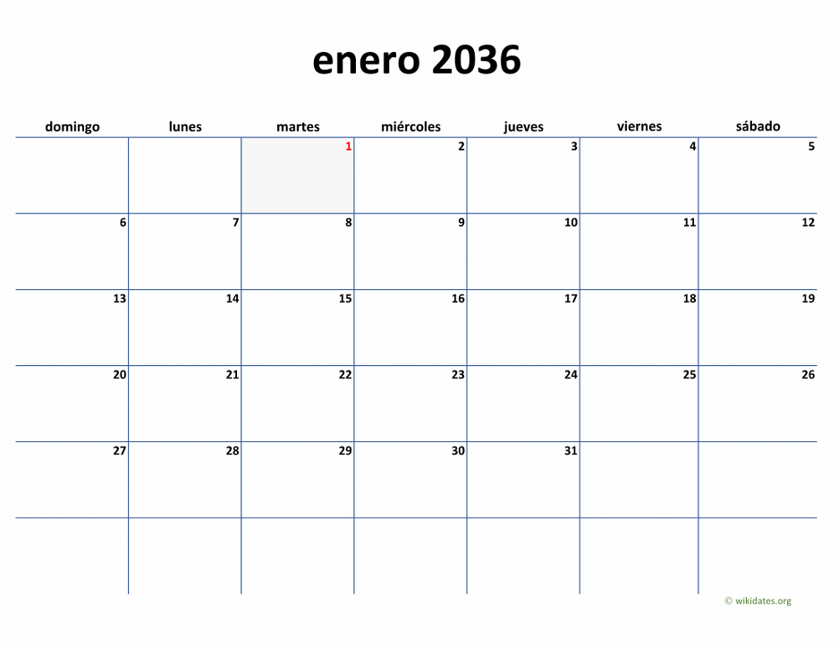 Calendario De México Del 2036 Con Los Días Festivos 