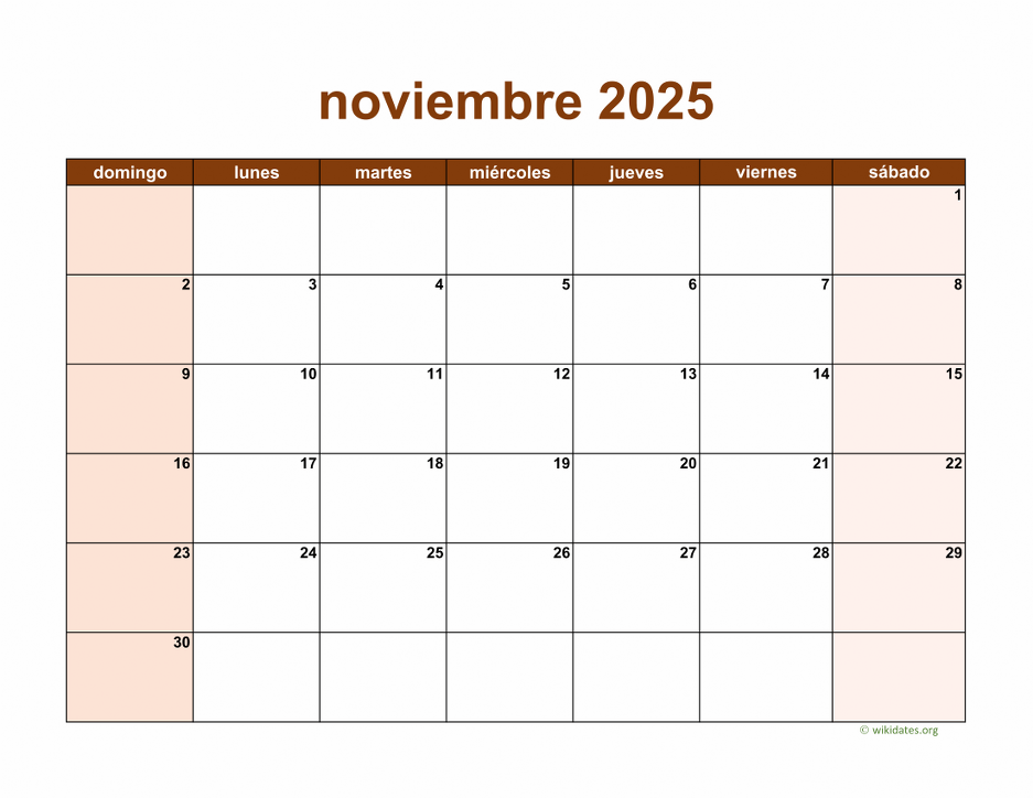 Calendario Noviembre 2025 de México