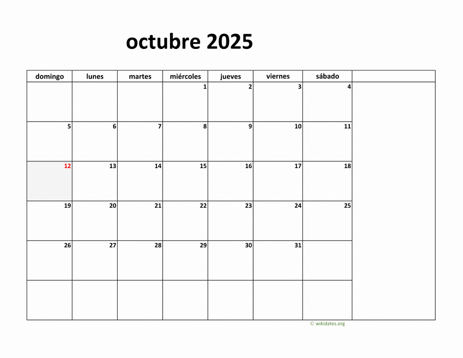 Calendario Octubre 2025 de México