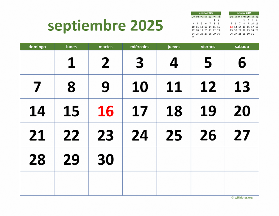 Calendario Septiembre 2025 de México  WikiDates.org