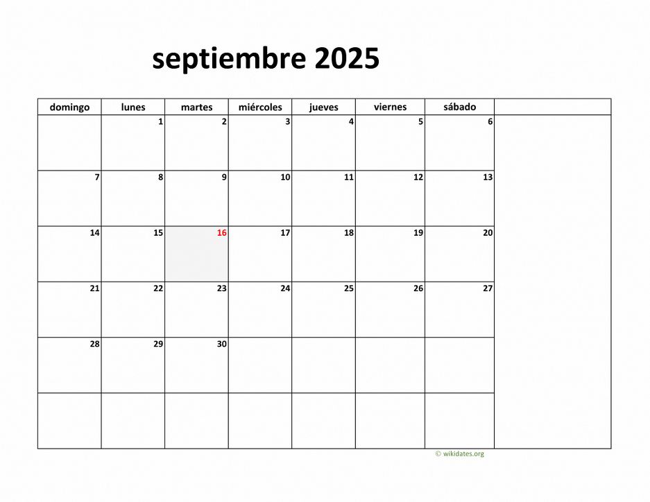 Calendario Septiembre 2025 de México