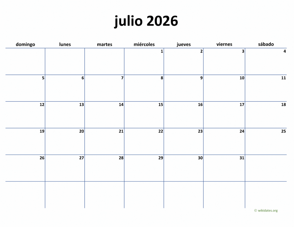 Calendario Julio 2026 de México  WikiDates.org