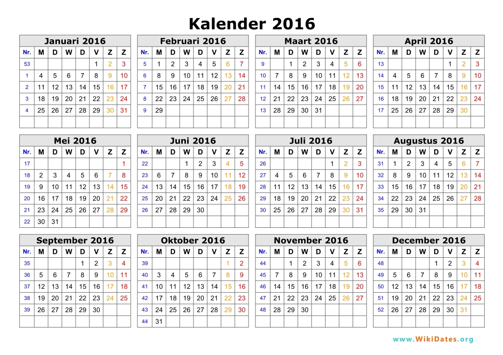 Plaats schouder zeven Kalender 2016 | WikiDates.org