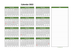 Calendar 2022 for UK 01