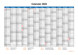 Calendar 2022 for UK 08