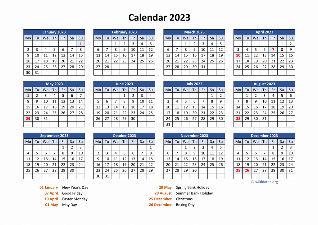 Calendar 2023 Uk