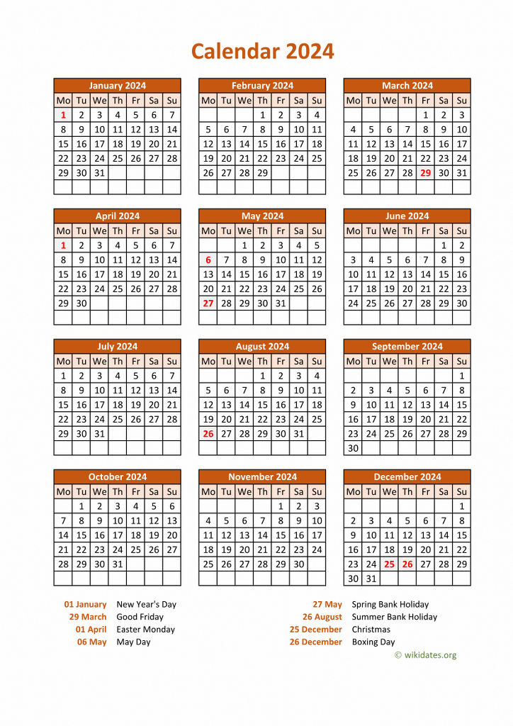 2024 Printable Calendar Uk 2024 Fayth Jennica