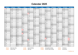 Calendar 2025 - United Kingdom | Wikidates.org