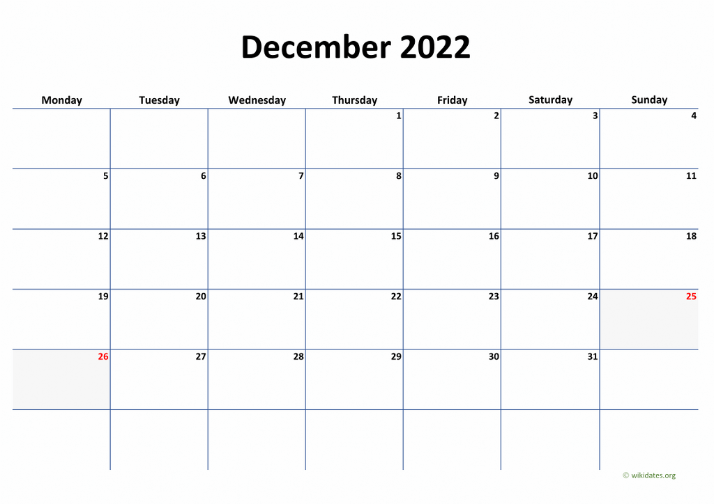 Calendar December 2022 - United Kingdom | Wikidates.org
