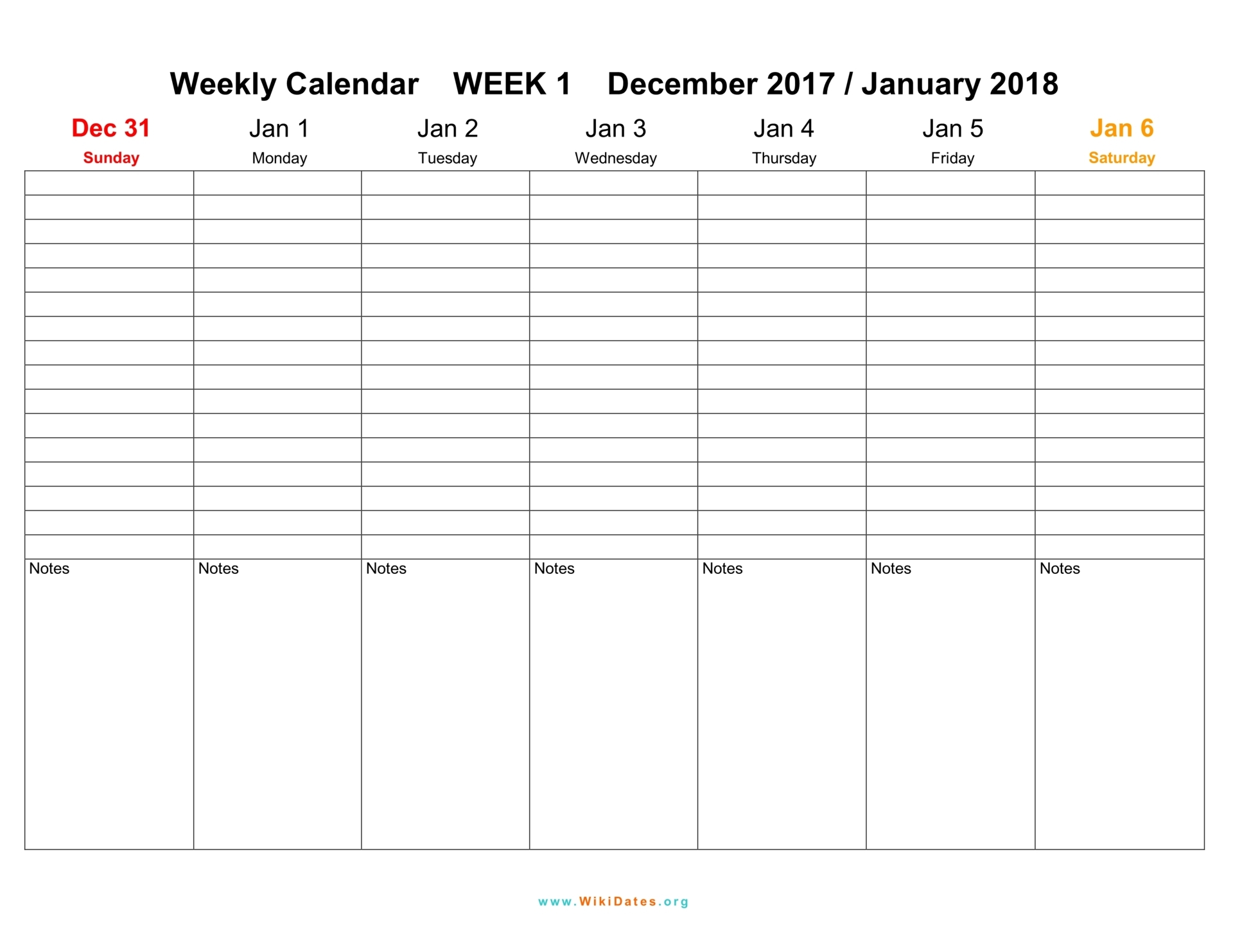 Weekly Calendar - Download weekly calendar 2017 and 2018| WikiDates.org